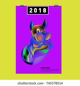 Chinese New Year 2018 Festive Vector Card Design with Cute dog. ZodiacLogo and Symbol of 2018 year