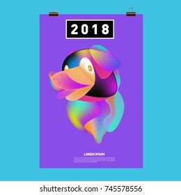 Chinese New Year 2018 Festive Vector Card Design with Cute dog. ZodiacLogo and Symbol of 2018 year