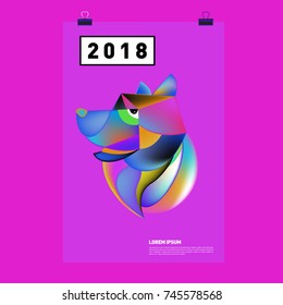 Chinese New Year 2018 Festive Vector Card Design with Cute dog. ZodiacLogo and Symbol of 2018 year