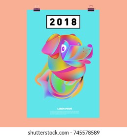 Chinese New Year 2018 Festive Vector Card Design with Cute dog. ZodiacLogo and Symbol of 2018 year