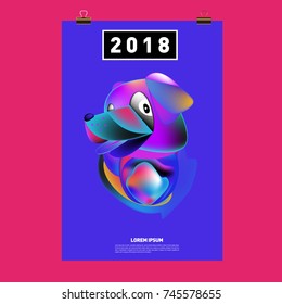 Chinese New Year 2018 Festive Vector Card Design with Cute dog. ZodiacLogo and Symbol of 2018 year