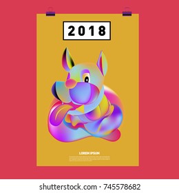 Chinese New Year 2018 Festive Vector Card Design with Cute dog. ZodiacLogo and Symbol of 2018 year