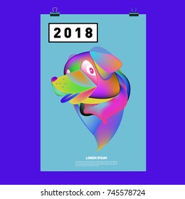 Chinese New Year 2018 Festive Vector Card Design with Cute dog. ZodiacLogo and Symbol of 2018 year
