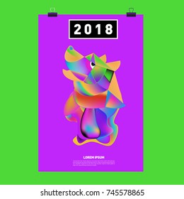 Chinese New Year 2018 Festive Vector Card Design with Cute dog. ZodiacLogo and Symbol of 2018 year