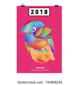 Chinese New Year 2018 Festive Vector Card Design with Cute dog. Zodiac Logo and Symbol of 2018 year