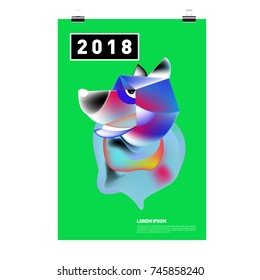 Chinese New Year 2018 Festive Vector Card Design with Cute dog. Zodiac Logo and Symbol of 2018 year