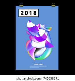 Chinese New Year 2018 Festive Vector Card Design with Cute dog. Zodiac Logo and Symbol of 2018 year