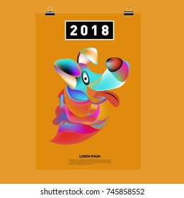 Chinese New Year 2018 Festive Vector Card Design with Cute dog. Zodiac Logo and Symbol of 2018 year