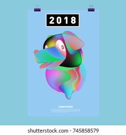 Chinese New Year 2018 Festive Vector Card Design with Cute dog. Zodiac Logo and Symbol of 2018 year