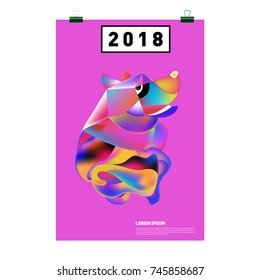Chinese New Year 2018 Festive Vector Card Design with Cute dog. Zodiac Logo and Symbol of 2018 year