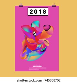 Chinese New Year 2018 Festive Vector Card Design with Cute dog. Zodiac Logo and Symbol of 2018 year