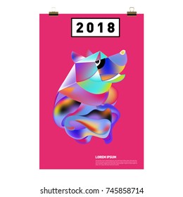 Chinese New Year 2018 Festive Vector Card Design with Cute dog. Zodiac Logo and Symbol of 2018 year
