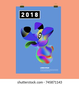 Chinese New Year 2018 Festive Vector Card Design with Cute dog. Zodiac Logo and Symbol of 2018 year