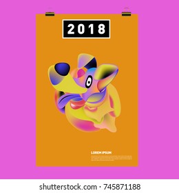 Chinese New Year 2018 Festive Vector Card Design with Cute dog. Zodiac Logo and Symbol of 2018 year