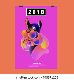 Chinese New Year 2018 Festive Vector Card Design with Cute dog. Zodiac Logo and Symbol of 2018 year