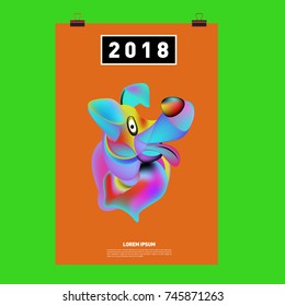 Chinese New Year 2018 Festive Vector Card Design with Cute dog. Zodiac Logo and Symbol of 2018 year