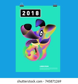 Chinese New Year 2018 Festive Vector Card Design with Cute dog. Zodiac Logo and Symbol of 2018 year