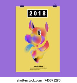 Chinese New Year 2018 Festive Vector Card Design with Cute dog. Zodiac Logo and Symbol of 2018 year