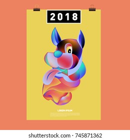 Chinese New Year 2018 Festive Vector Card Design with Cute dog. Zodiac Logo and Symbol of 2018 year