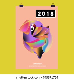 Chinese New Year 2018 Festive Vector Card Design with Cute dog. Zodiac Logo and Symbol of 2018 year