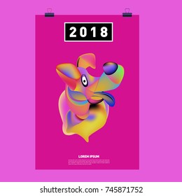 Chinese New Year 2018 Festive Vector Card Design with Cute dog. Zodiac Logo and Symbol of 2018 year