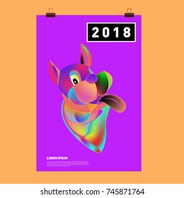 Chinese New Year 2018 Festive Vector Card Design with Cute dog. Zodiac Logo and Symbol of 2018 year