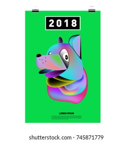 Chinese New Year 2018 Festive Vector Card Design with Cute dog. Zodiac Logo and Symbol of 2018 year