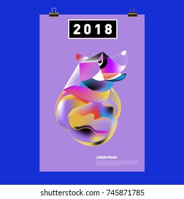 Chinese New Year 2018 Festive Vector Card Design with Cute dog. Zodiac Logo and Symbol of 2018 year
