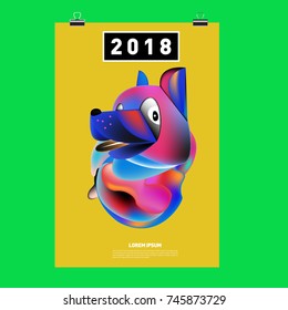 Chinese New Year 2018 Festive Vector Card Design with Cute dog. Zodiac Logo and Symbol of 2018 year
 