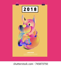 Chinese New Year 2018 Festive Vector Card Design with Cute dog. Zodiac Logo and Symbol of 2018 year
 