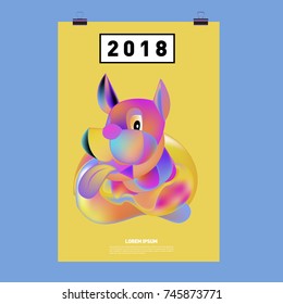 Chinese New Year 2018 Festive Vector Card Design with Cute dog. Zodiac Logo and Symbol of 2018 year
 
