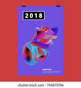 Chinese New Year 2018 Festive Vector Card Design with Cute dog. Zodiac Logo and Symbol of 2018 year
 