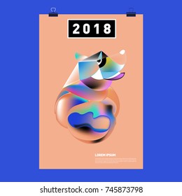 Chinese New Year 2018 Festive Vector Card Design with Cute dog. Zodiac Logo and Symbol of 2018 year
 
