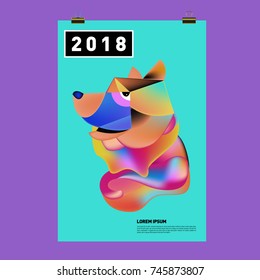 Chinese New Year 2018 Festive Vector Card Design with Cute dog. Zodiac Logo and Symbol of 2018 year
 