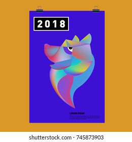 Chinese New Year 2018 Festive Vector Card Design with Cute dog. Zodiac Logo and Symbol of 2018 year
 