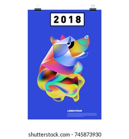 Chinese New Year 2018 Festive Vector Card Design with Cute dog. Zodiac Logo and Symbol of 2018 year
 
