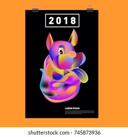 Chinese New Year 2018 Festive Vector Card Design with Cute dog. Zodiac Logo and Symbol of 2018 year
 