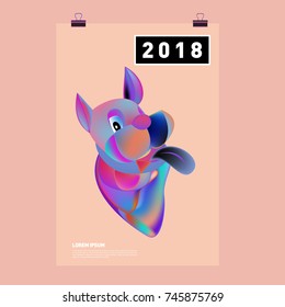 Chinese New Year 2018 Festive Vector Card Design with Cute dog. Zodiac Logo and Symbol of 2018 year
 