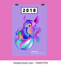 Chinese New Year 2018 Festive Vector Card Design with Cute dog. Zodiac Logo and Symbol of 2018 year
 