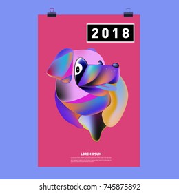 Chinese New Year 2018 Festive Vector Card Design with Cute dog. Zodiac Logo and Symbol of 2018 year
 