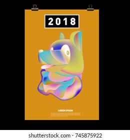 Chinese New Year 2018 Festive Vector Card Design with Cute dog. Zodiac Logo and Symbol of 2018 year
 