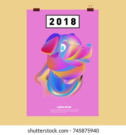 Chinese New Year 2018 Festive Vector Card Design with Cute dog. Zodiac Logo and Symbol of 2018 year
 