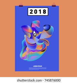 Chinese New Year 2018 Festive Vector Card Design with Cute dog. Zodiac Logo and Symbol of 2018 year
 