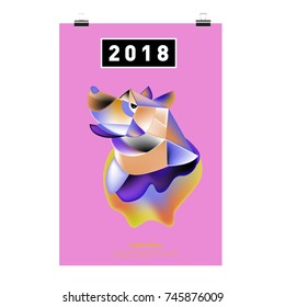 Chinese New Year 2018 Festive Vector Card Design with Cute dog. Zodiac Logo and Symbol of 2018 year
 
