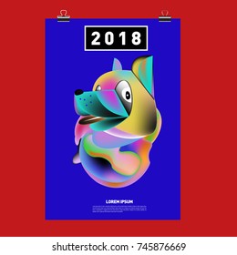 Chinese New Year 2018 Festive Vector Card Design with Cute dog. Zodiac Logo and Symbol of 2018 year