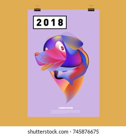 Chinese New Year 2018 Festive Vector Card Design with Cute dog. Zodiac Logo and Symbol of 2018 year