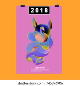 Chinese New Year 2018 Festive Vector Card Design with Cute dog. Zodiac Logo and Symbol of 2018 year