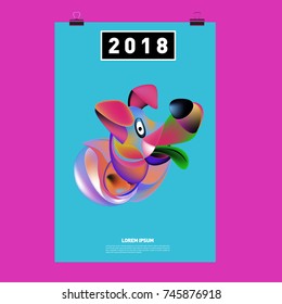 Chinese New Year 2018 Festive Vector Card Design with Cute dog. Zodiac Logo and Symbol of 2018 year