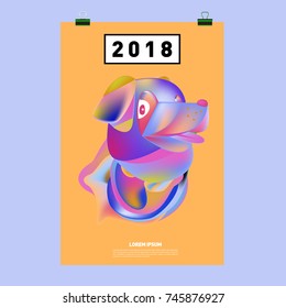 Chinese New Year 2018 Festive Vector Card Design with Cute dog. Zodiac Logo and Symbol of 2018 year
