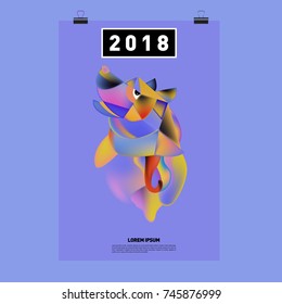 Chinese New Year 2018 Festive Vector Card Design with Cute dog. Zodiac Logo and Symbol of 2018 year